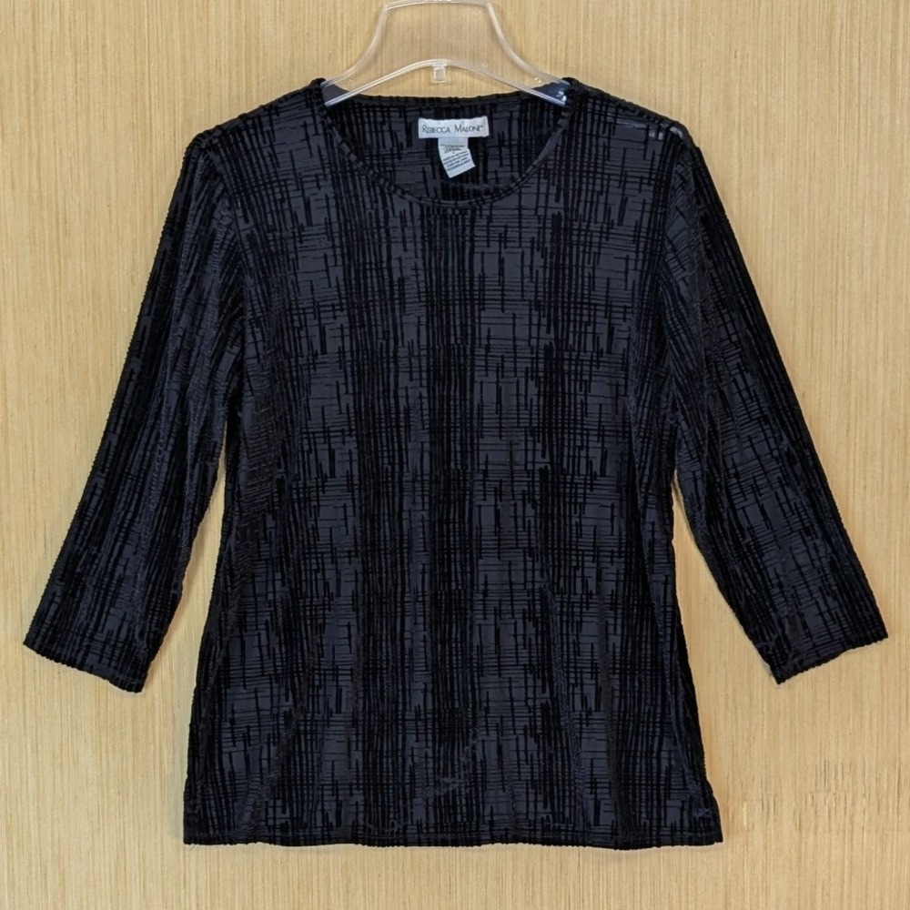 Rebecca Maloneβ Top Womens Large Black Velvet Burnout Whimsygoth Vth Retro Chic
